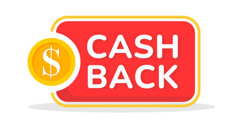 Cash back advertise banner for finance services. Cash back service, financial payment label. gold coin symbol. Vectorのイラスト素材