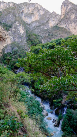 Landscape of the popular thermal hot springs at Grutas de Tolantongo, Mexico