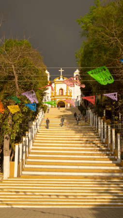 San Cristobal de las Casas, Chiapas, Mexico - March 2nd, 2018: steps to the colonial church of Guadalupeのeditorial素材