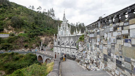Las Lajas, Colombia - February 18th, 2019: santurary view and .commemorative plaquesのeditorial素材