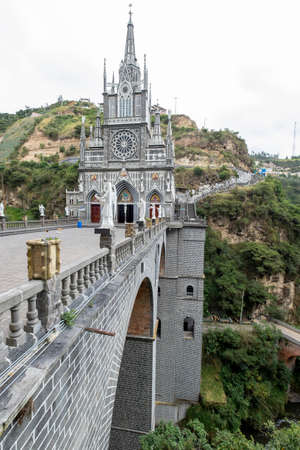 Las Lajas, Colombia - February 18th, 2019: santurary and bridgeのeditorial素材