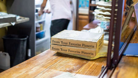 Pizzeria restaurant, pizza box for take away