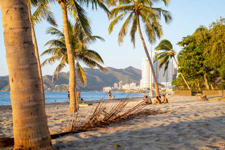 Rodadero, Colombia - December 13rd, 2018: Sunset at the beachのeditorial素材