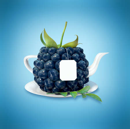 Blueberries tea cup. Healthy food. Blueberries drinkの写真素材