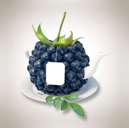 Blueberries tea cup. Healthy food. Blueberries drinkの写真素材