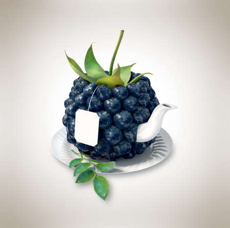 Blueberries tea cup. Healthy food. Blueberries drinkの写真素材