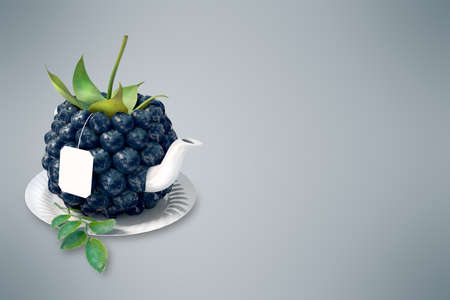 Blackberry tea cup. Healthy food. Blackberry drinkの写真素材