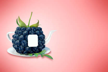 Blackberry tea cup. Healthy food. Blackberry drinkの写真素材