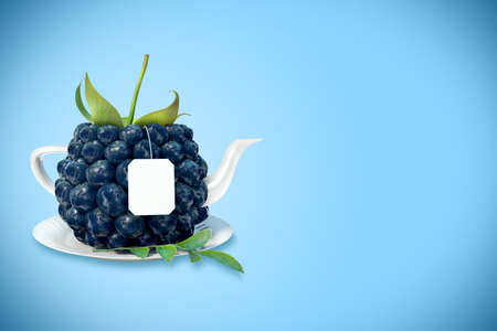 Blackberry tea cup. Healthy food. Blackberry drinkの写真素材
