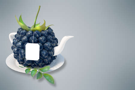 Blackberry tea cup. Healthy food. Blackberry drinkの写真素材