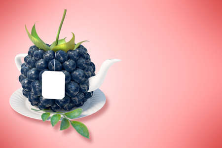 Blackberry tea cup. Healthy food. Blackberry drinkの写真素材