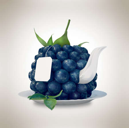 Blueberries tea cup. Healthy food. Blueberries drinkの写真素材