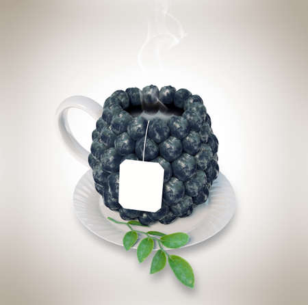 Blueberries tea cup. Healthy food. Blueberries drinkの写真素材