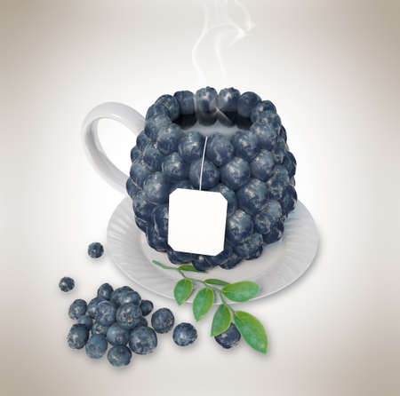 Blueberries tea cup. Healthy food. Blueberries drinkの写真素材