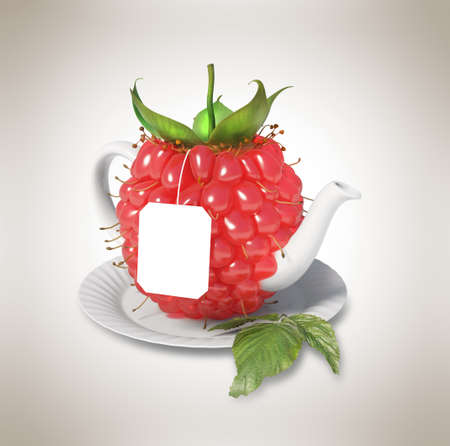 Raspberry tea cup. Healthy food. Raspberry drinkの写真素材