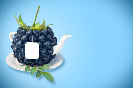 Blackberry tea cup. Healthy food. Blackberry drinkの写真素材