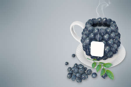Blueberry tea cup. Healthy food. Blueberry drinkの写真素材