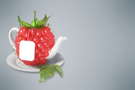 Raspberry tea cup. Healthy food. Raspberry drinkの写真素材