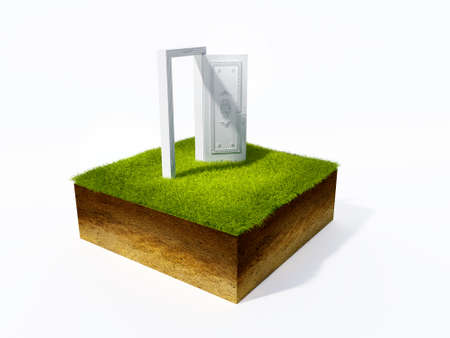 3d illustration of cross section of ground with grass isolated on whiteの写真素材