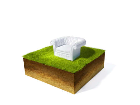 3d illustration of cross section of ground with grass isolated on whiteの写真素材