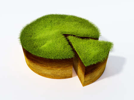 3d illustration of cross section of ground with grass isolated on whiteの写真素材