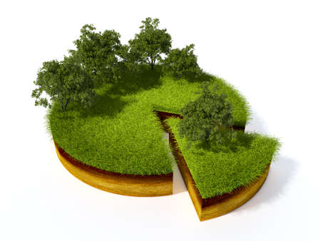 3d illustration of cross section of ground with grass isolated on whiteの写真素材