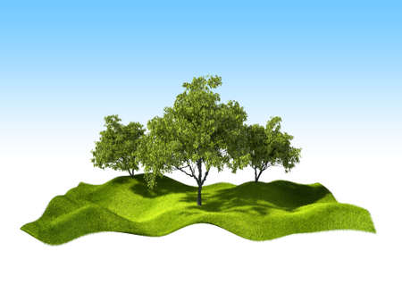 island with tree floating in the air. Isolate on white backgroundの写真素材