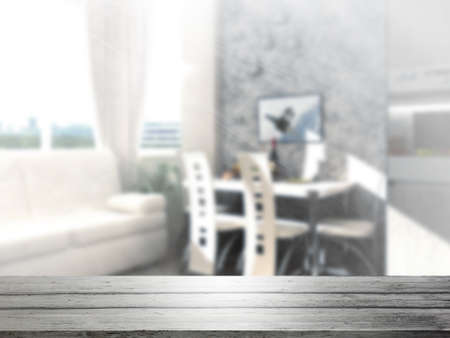 3D Rendering  Table Top And Blur Interior of Background