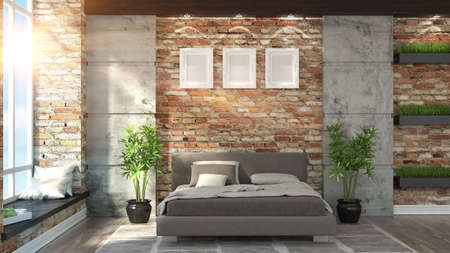 Modern interior  in the Loft style 3D renderingの写真素材