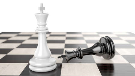 White King in the foreground against a background of black army chipsの写真素材