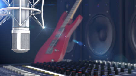 Closeup of microphone on musician blurred backgroundの写真素材