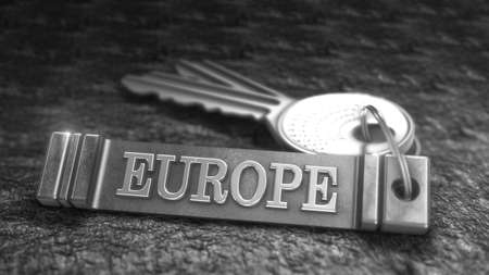 Key from Europe Concept. Keys with Keyring. 3D renderingの写真素材