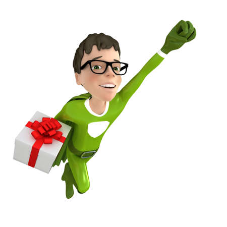 Little superhero shows the gift 3D renderの写真素材