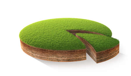3d illustration of cross section of ground with grass isolated on whiteの写真素材