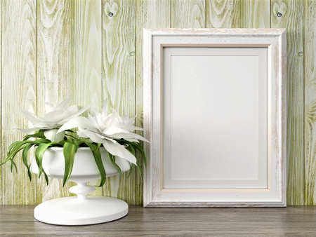 Empty modern style frame on composition wall as concept