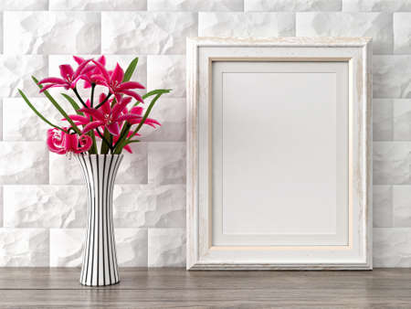 Empty modern style frame on composition wall as concept