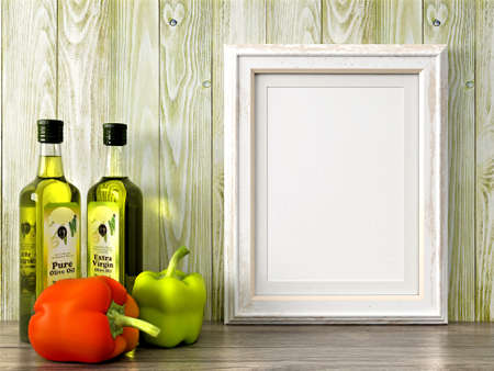 Empty modern style frame on composition wall as concept
