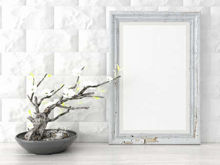 Empty modern style frame on composition wall as concept