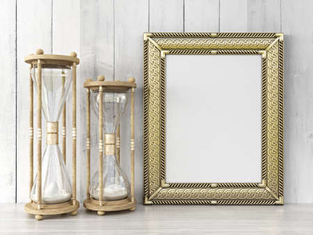 Empty modern style frame on composition wall as concept