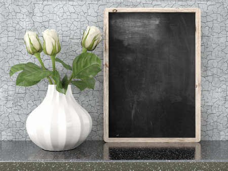 Empty black chalkboard on composition wall as concept 3D renderの写真素材