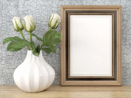 Empty modern style frame on composition wall as concept
