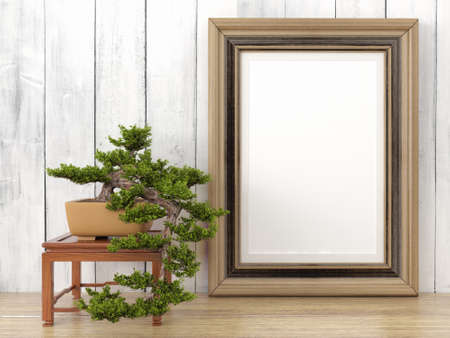 Empty modern style frame on composition wall as conceptの写真素材
