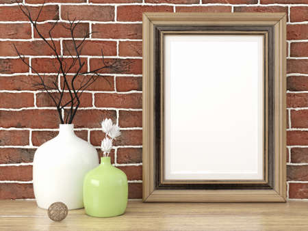 Empty modern style frame on composition wall as concept