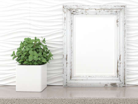 Empty modern style frame on composition wall as concept