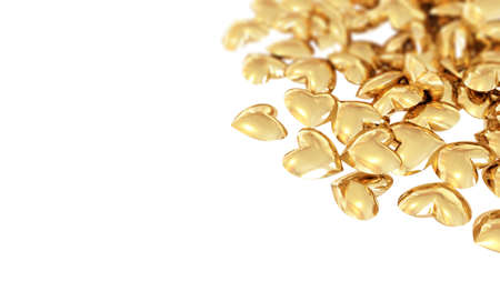 Abstract golden hearts isolated on white background 3D renderの写真素材