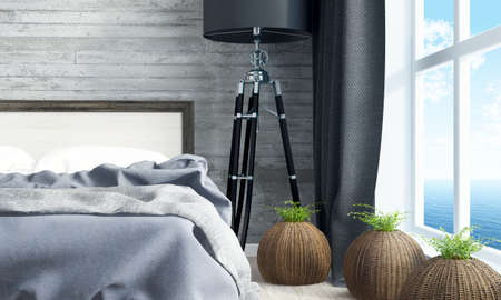 Bright interior bedroom in a modern style . 3D render