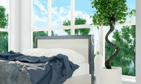 Bright interior bedroom in a modern style . 3D renderの写真素材