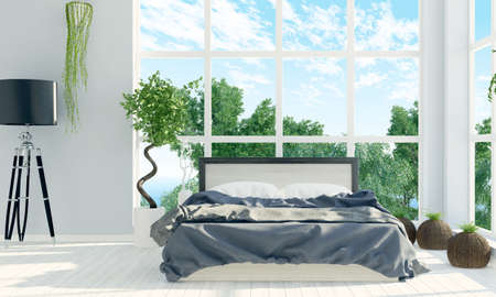 Bright interior bedroom in a modern style . 3D renderの写真素材