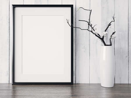 Empty modern style frame on composition wall as conceptの写真素材