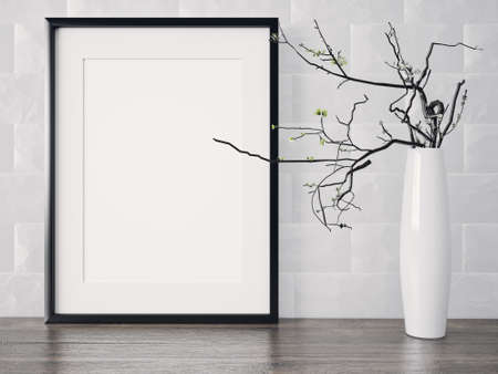 Empty modern style frame on composition wall as concept